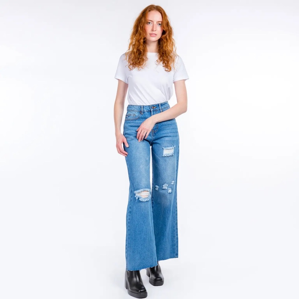 NWT Parker Jeans High Rise Wide Leg Distressed Denim Jeans